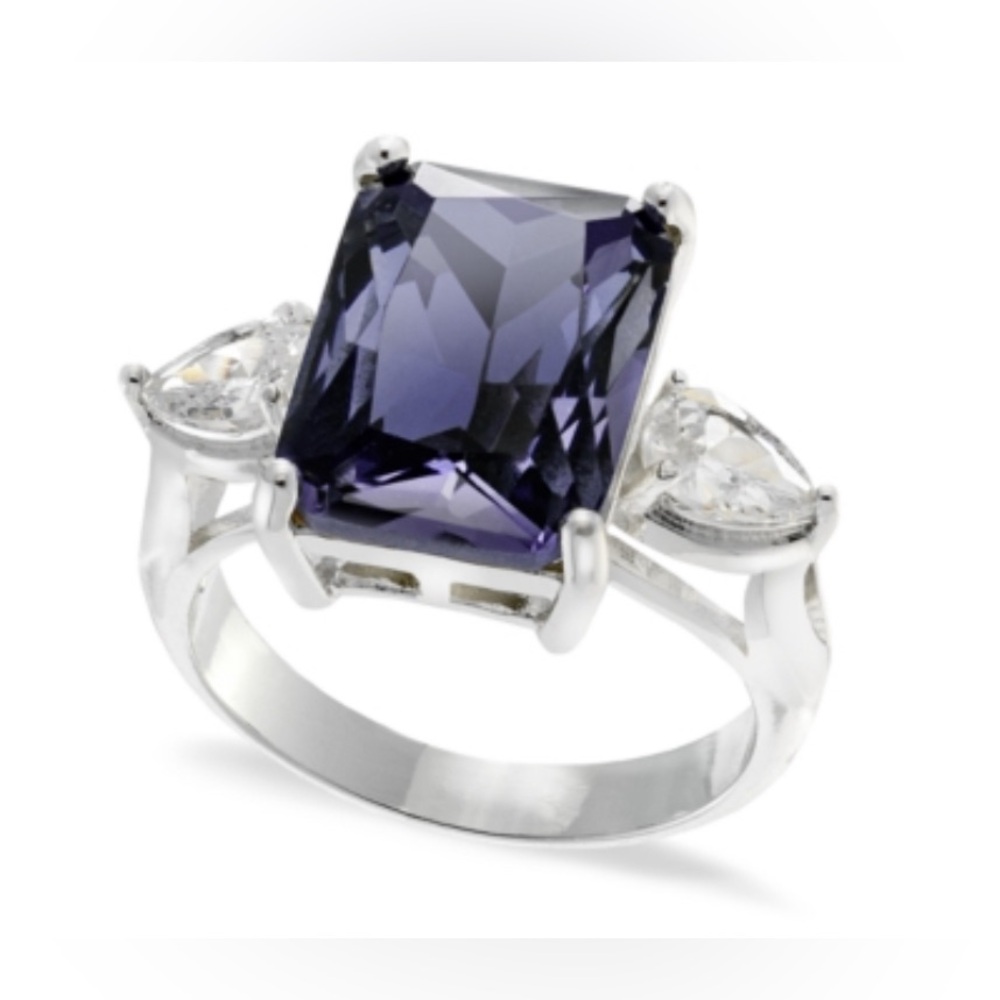 NWT Charter Club Emerald Cut Crystal Ring in Silver Plate, Macy’s